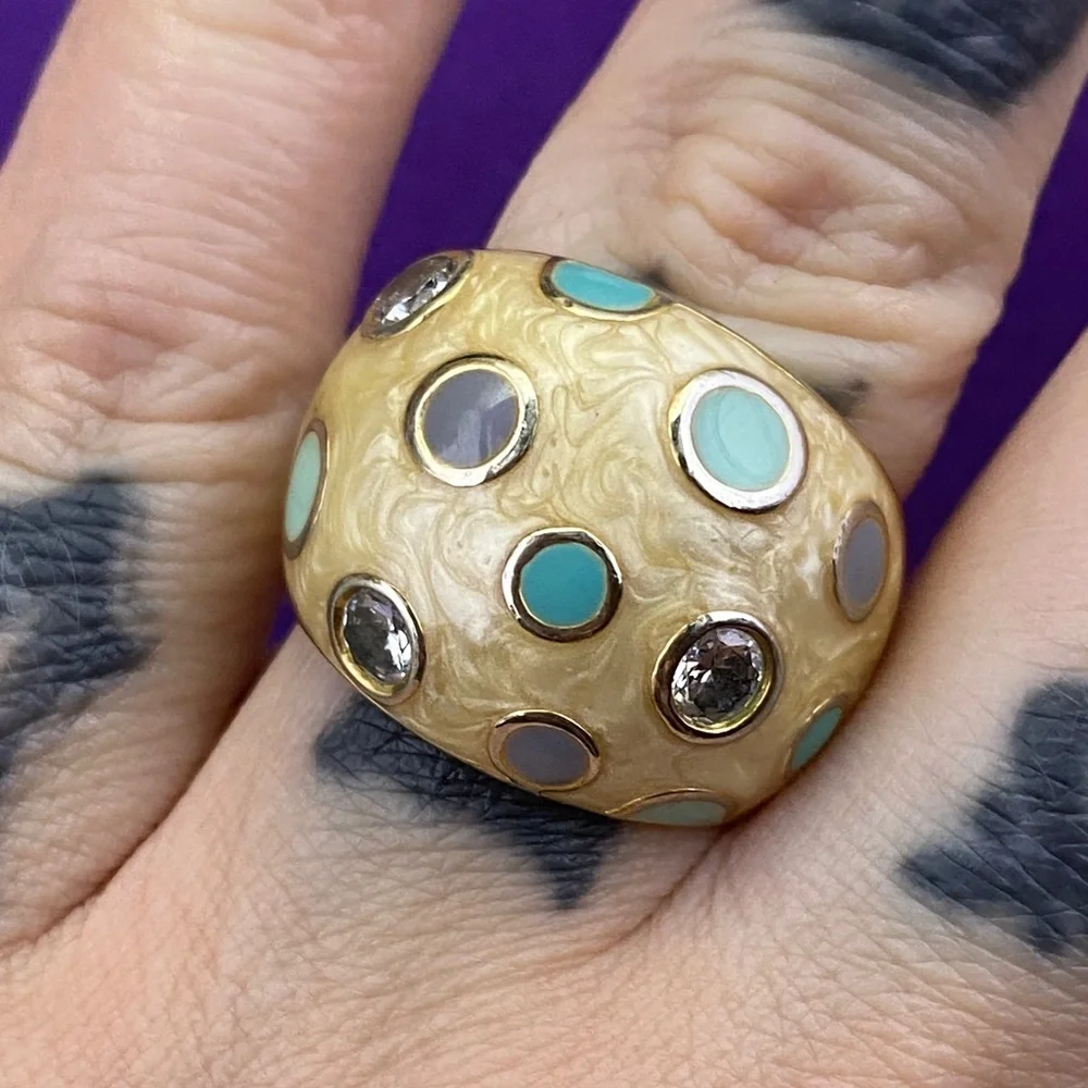 💛 Classic Gold Plated Turquoise Purple Resin & Crystal Ring - Picture 4 of 5